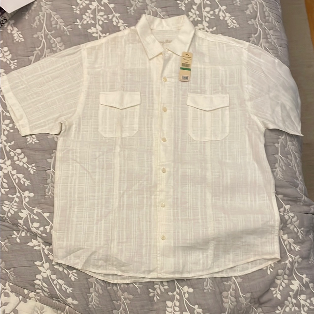 NWOT Tommy Bahama Men's Portofino White Linen Pintuck Pleat Button Down Shirt Lg